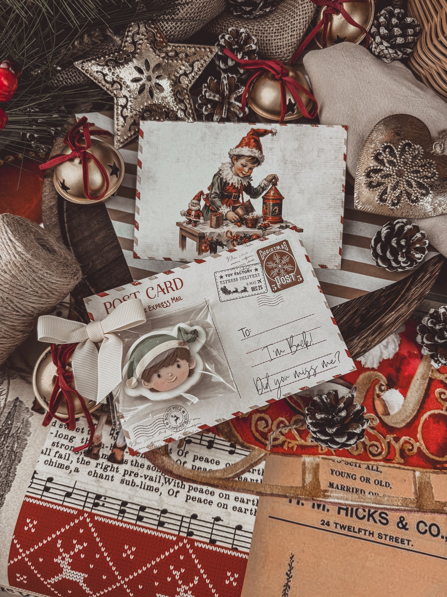 Vintage Elf Postcard Double Sided Cookie Backing Card (QTY 5)