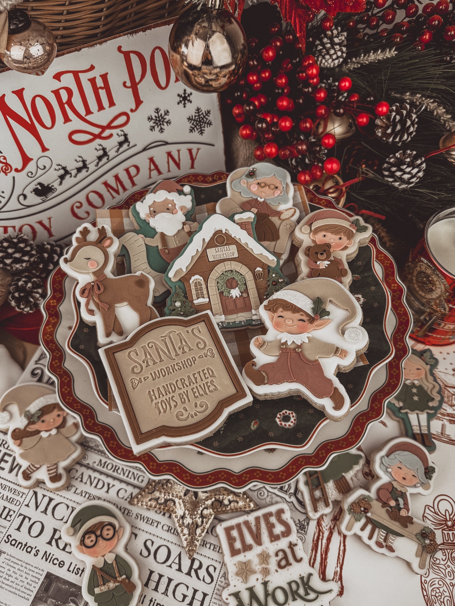 Elf Holding Bear Cookie Cutter & Stamp
