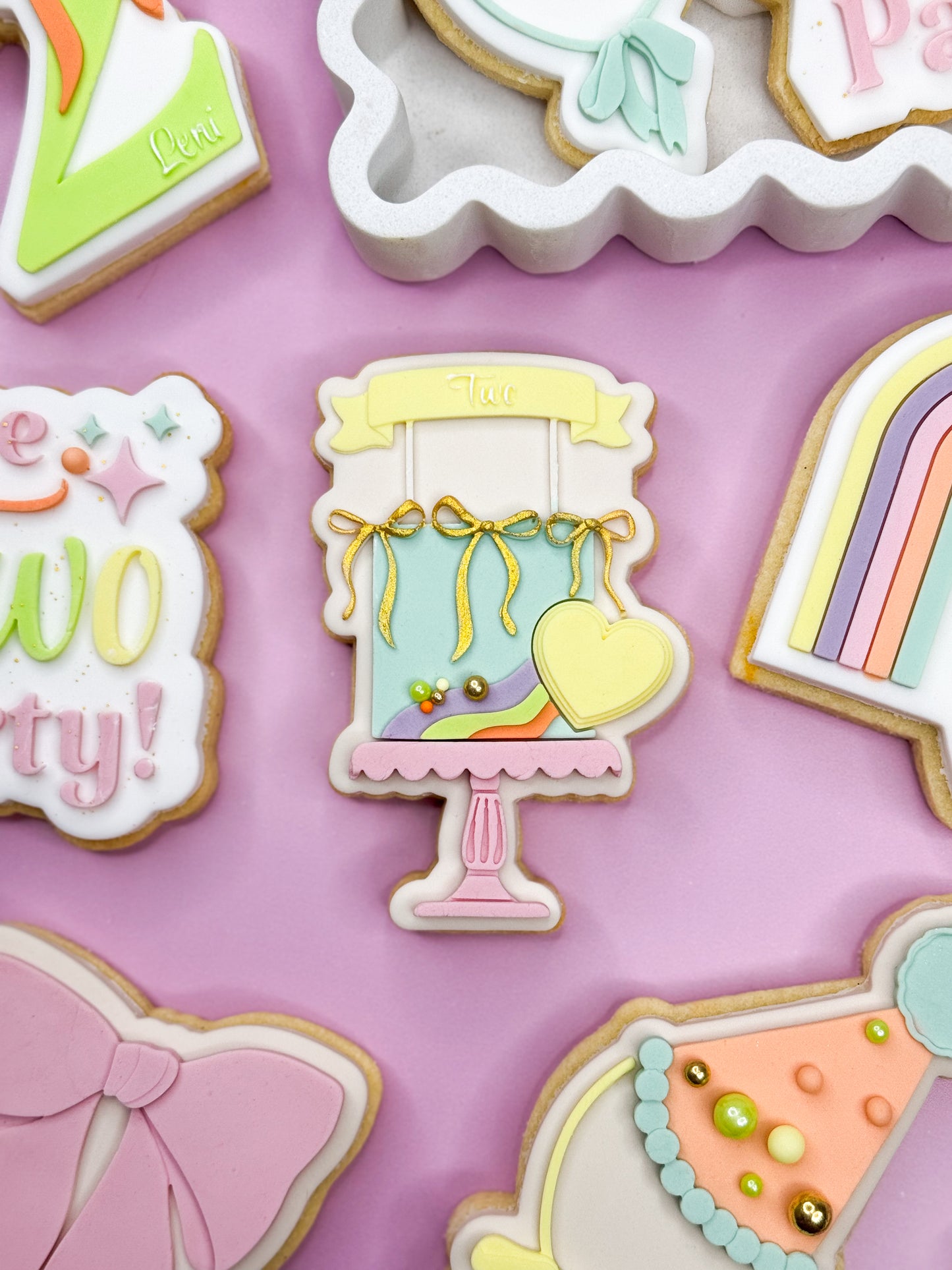 TWO Rainbow Cake Cookie Cutter & Stamp