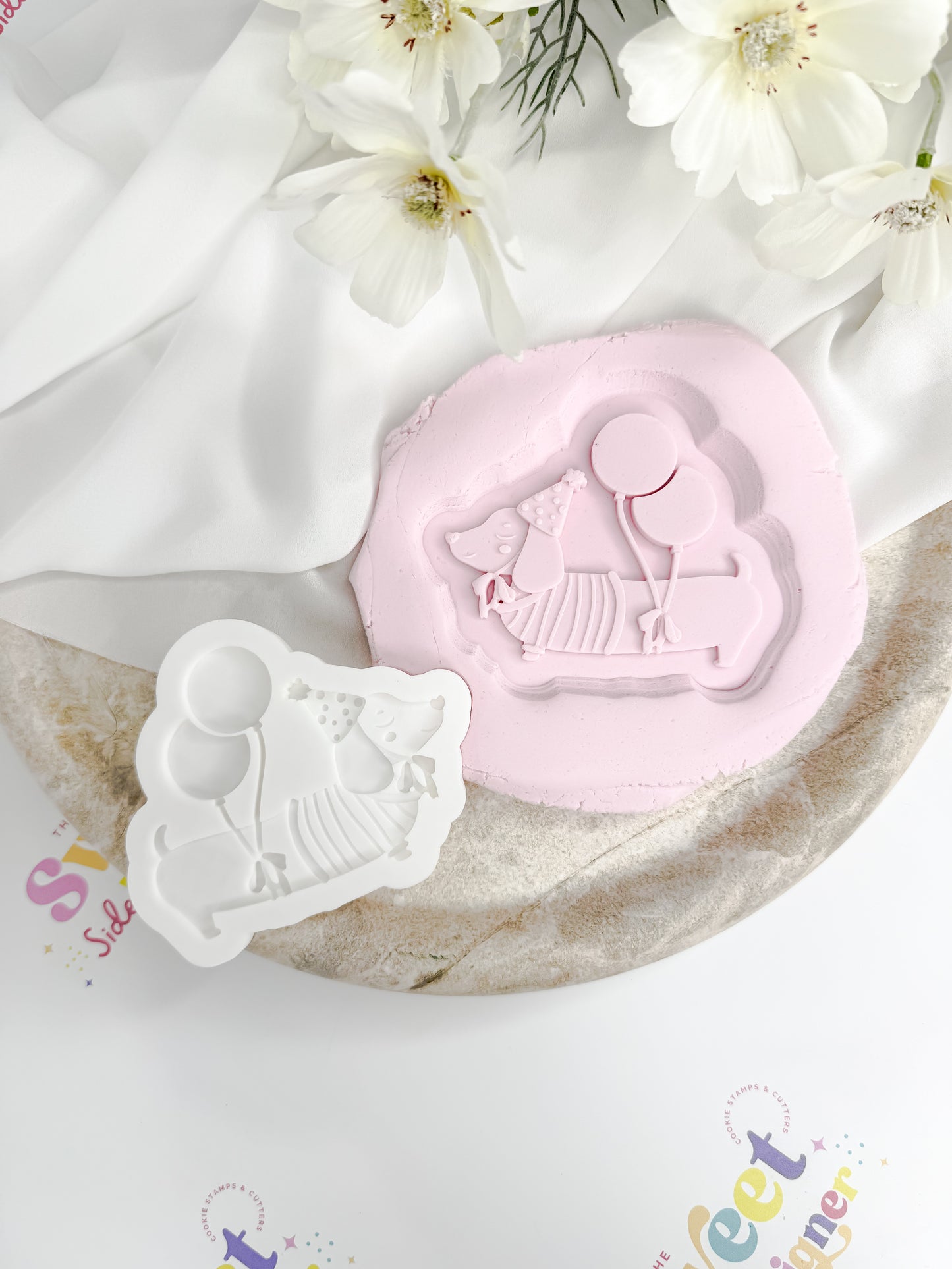 Cute Sausage Dog With Party Hat & Balloons Cookie Cutter & Stamp