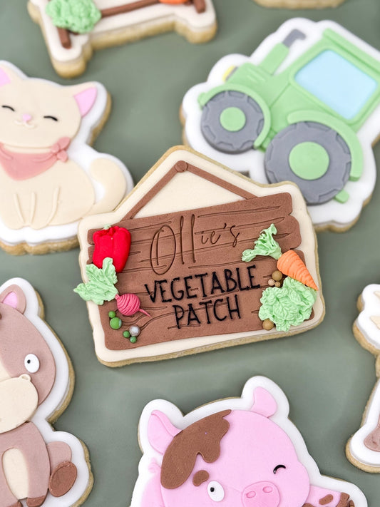 (BLANK) Vegetable Patch Sign Cookie Cutter & Stamp