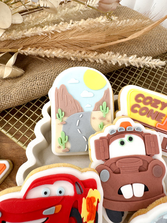 Racing Car Desert Scene Cookie Cutter & Stamp