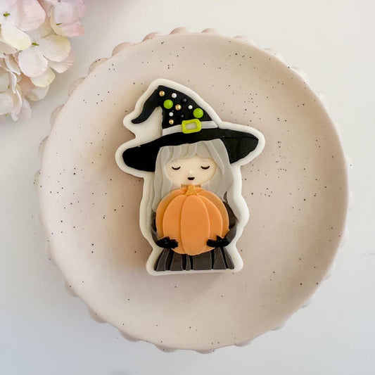 Witch Holding Pumpkin Cookie Cutter & Stamp