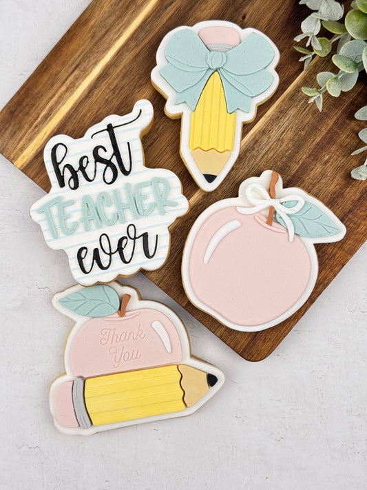 Thank You Apple & Pencil Cookie Cutter & Stamp