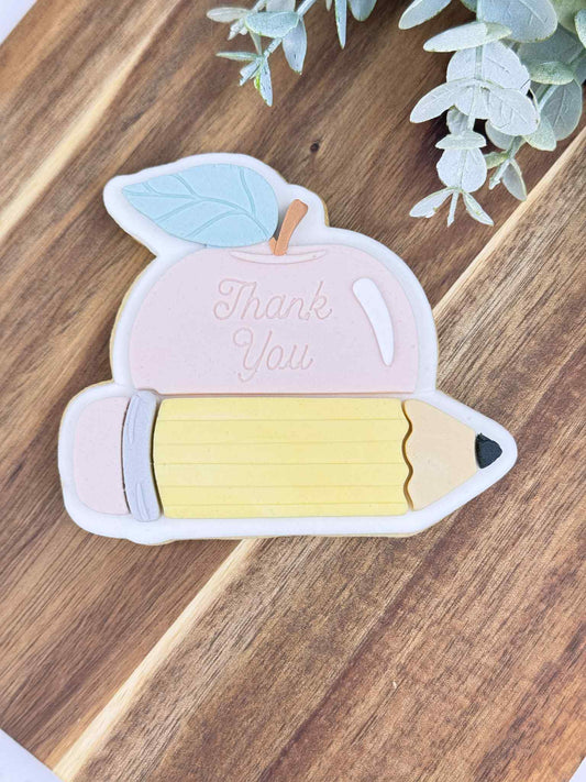 Thank You Apple & Pencil Cookie Cutter & Stamp