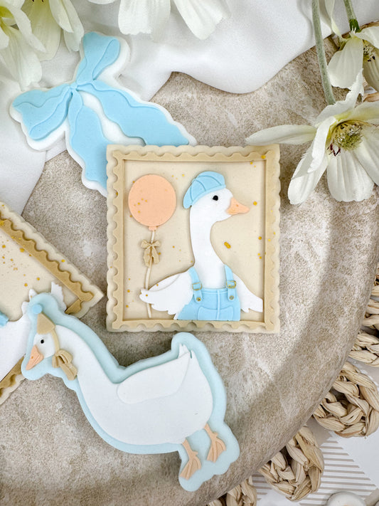 Vintage Boy Goose With Balloon Stamp Cookie Cutter & Stamp