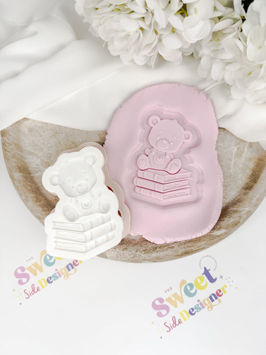 Teddy Bear On Book Stack Cookie Cutter & Stamp