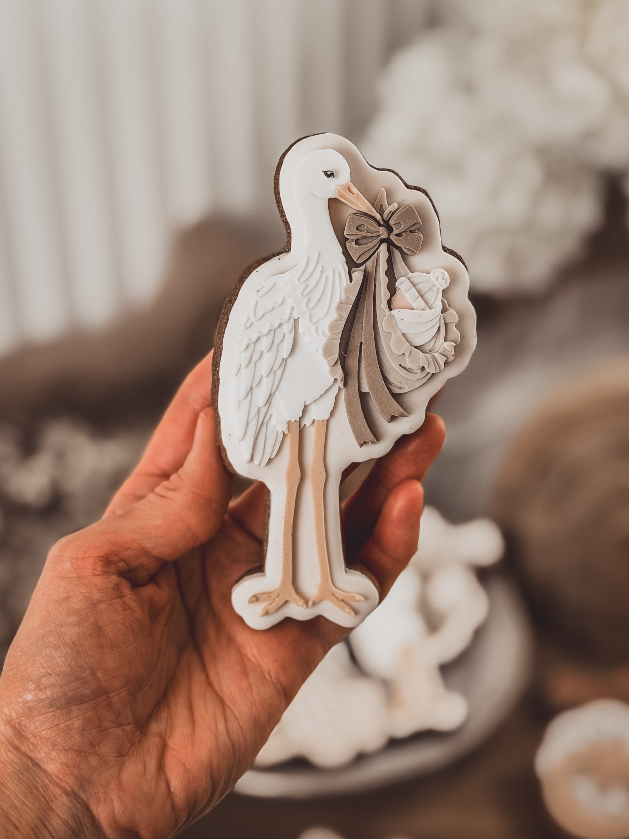Stork With Baby Cookie Cutter &amp; Stamp