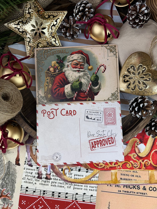 Vintage Santa Postcard Double Sided Cookie Backing Cards (QTY 5)