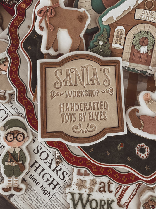 Santa's Workshop Vintage Sign Cookie Cutter & Stamp