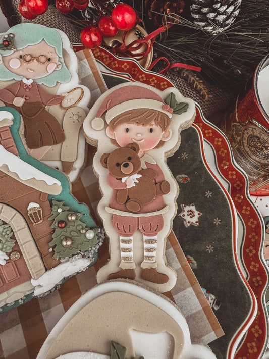 Elf Holding Bear Cookie Cutter & Stamp