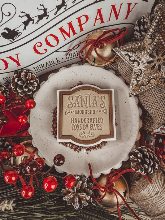 Santa's Workshop Vintage Sign Cookie Cutter & Stamp