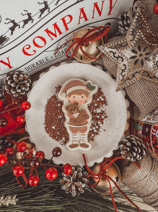 Elf Holding Bear Cookie Cutter & Stamp