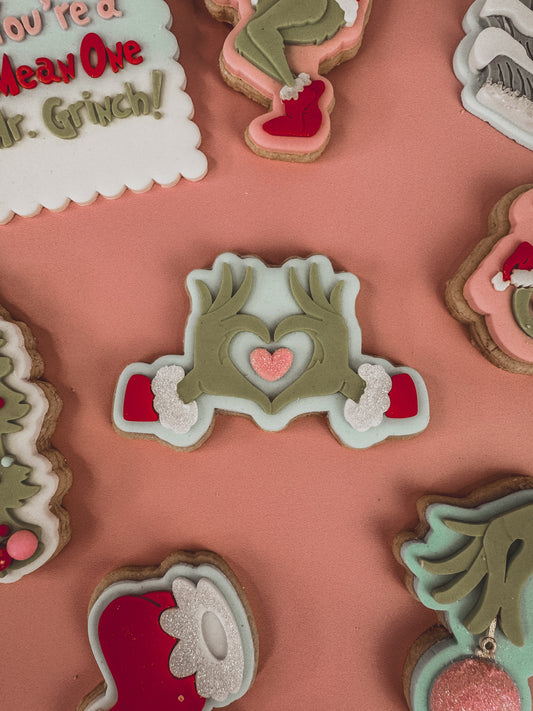 Green Grumpy Heart Hands Cookie Cutter & Stamp