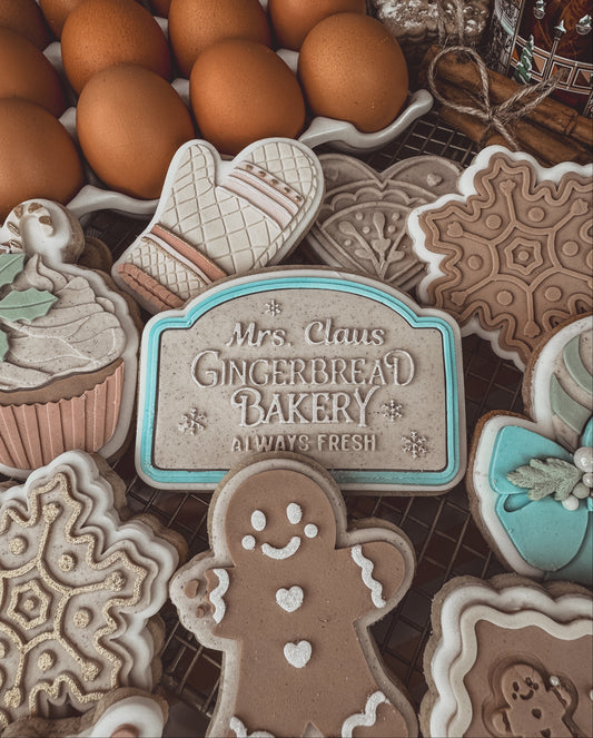 Mrs Claus. Gingerbread Bakery Sign Cookie Cutter & Stamp