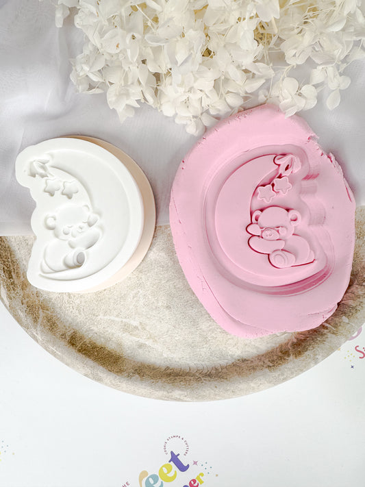 Teddy Bear On Moon Cookie Cutter & Stamp