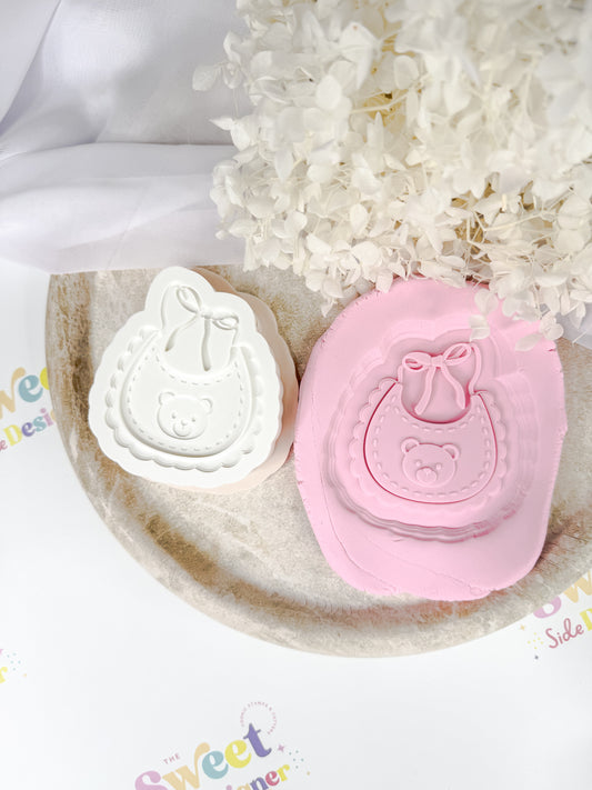 Teddy Bear Bow Bib Cookie Cutter & Stamp