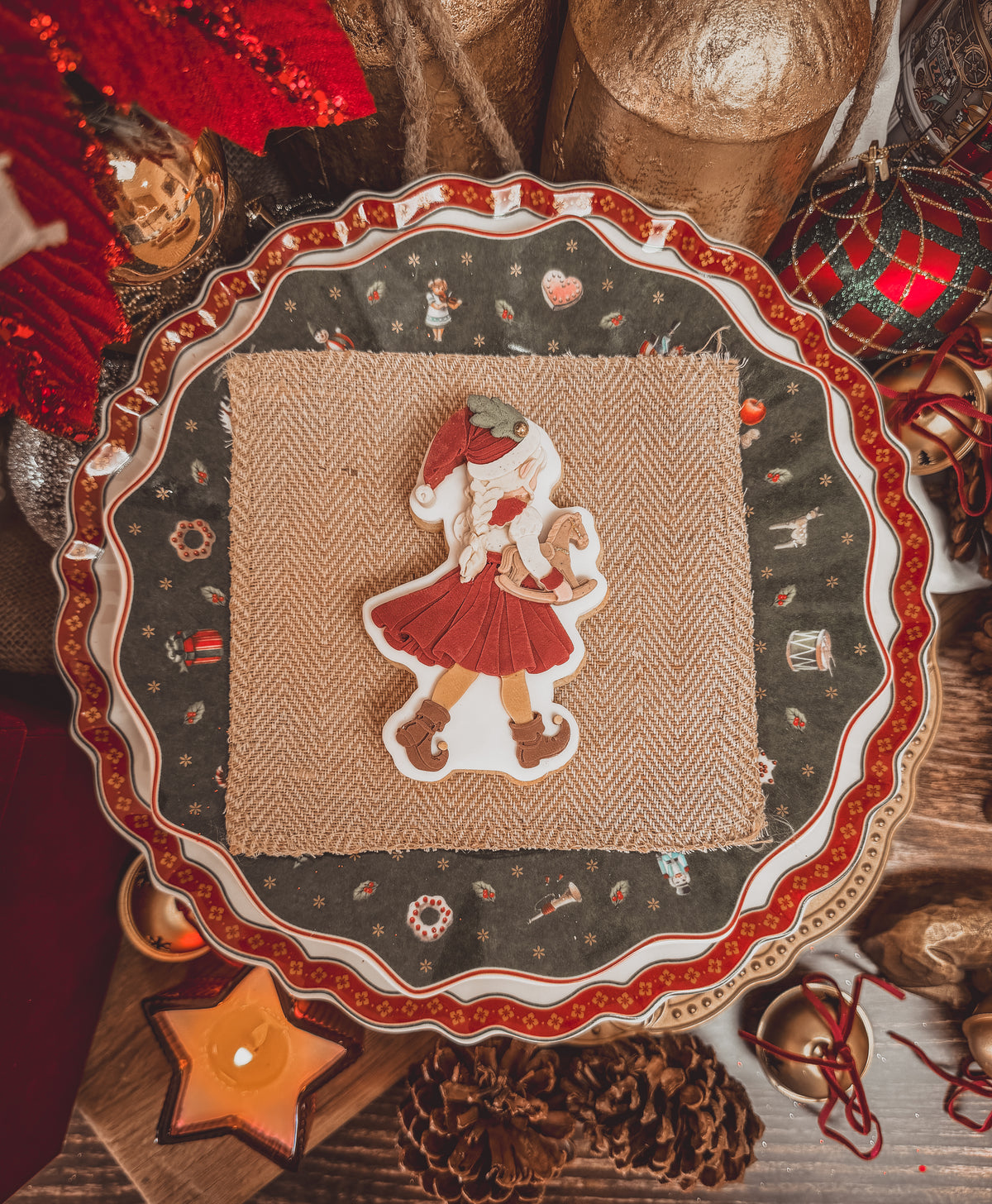 Girl Elf Holding Rocking Horse Cookie Cutter &amp; Stamp