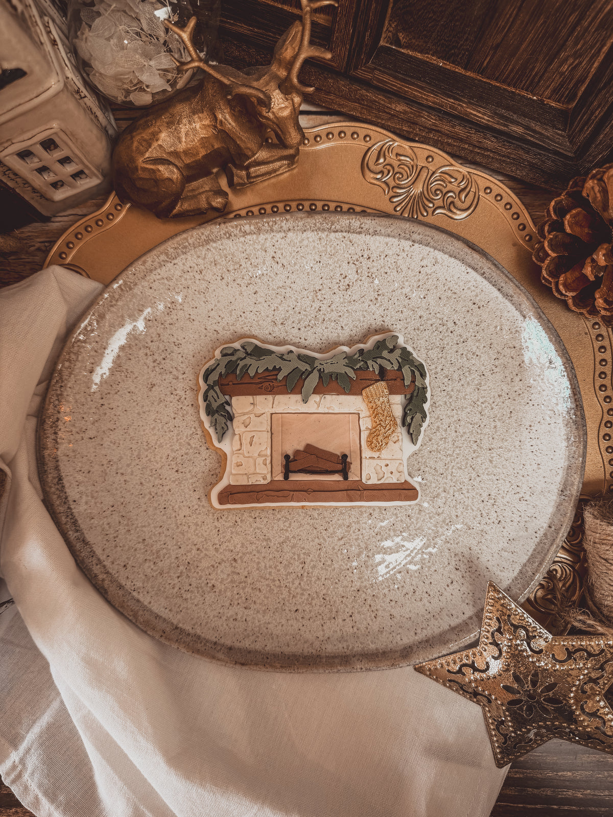 Rustic Fireplace With Stocking &amp; Garland Cookie Cutter &amp; Stamp