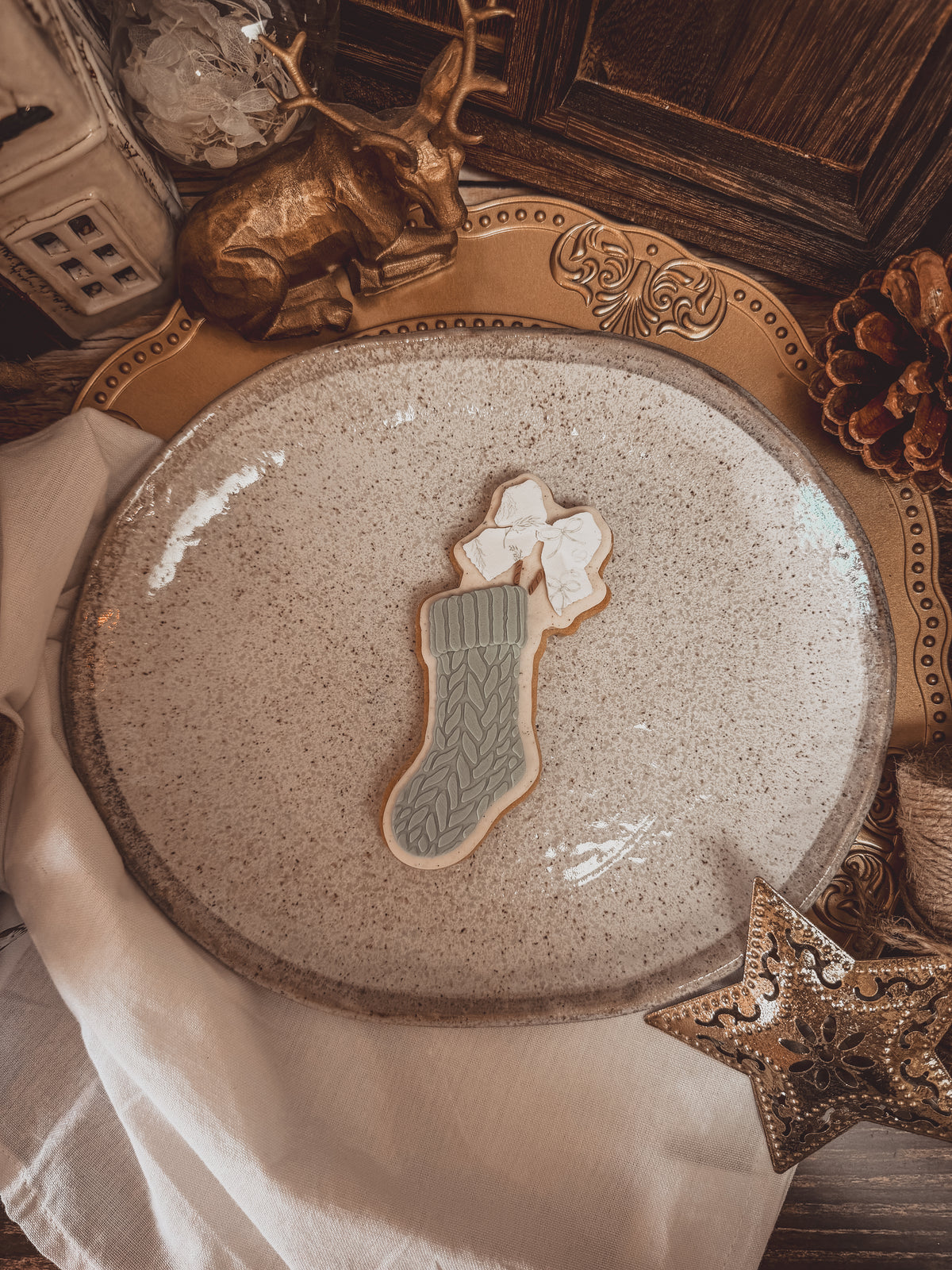Knit Stocking Bow Cookie Cutter &amp; Stamp